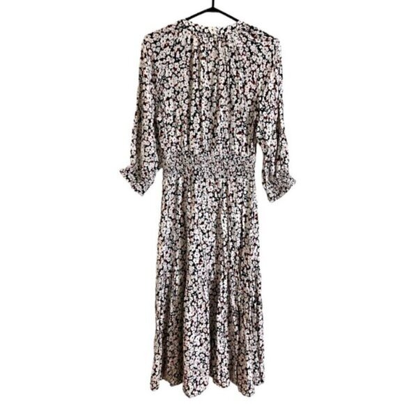 Zara Women's Multi Florals 3/4 Sleeve Long V-Neck Midi Dress - Picture 5 of 8